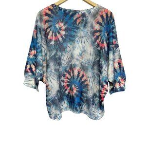 Luisa Ricci Boat Neck Sweater Womens‎ Size L Blue Tie Dye Americana Boho Chic
